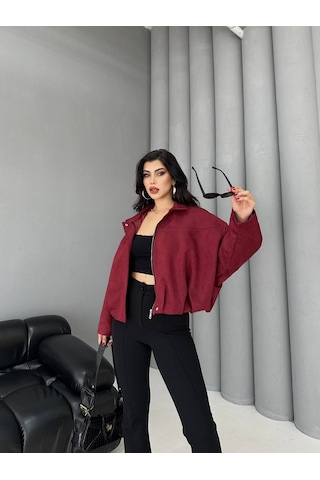 Süet Apoletli Bomber Ceket Kırmızı