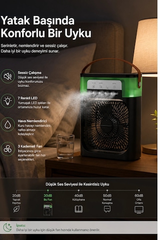 Blic Bwfn10 Siyah Sulu Fan Masa Üstü Mini Klima Vantilatör Nemlendiricili Soğutucu Fan 600ml