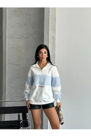 Yarım Fermuar Ikı Renklı Sweat Mavi