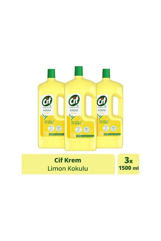 Cif Krem Yüzey Temizleyici Limon Kokulu Yağ ve Kireç Sökücü Leke Çıkarıcı 3 x 1500 ML