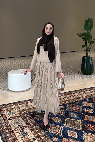 Riella Butik Mirel Volanlı Tesettür Takım Vizon