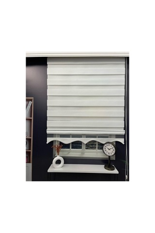 Beyaz Renk Etek Dilimli İthal Bambu Zebra Stor Güneşlik Perde Yüksek Kalite