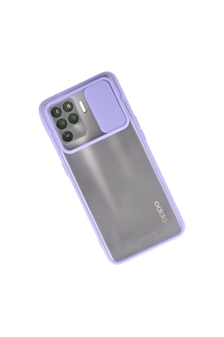 Newface Oppo Reno 5 Lite Kılıf Palm Buzlu Kamera Sürgülü Silikon Semeglbl - 41 - Lila