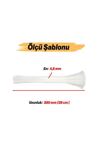 Tr 100 Adet Cırt Kelepçe 4,8x380 Mm Plastik Beyaz Renk Zip Kablo Bağı Çok Amaçlı Bağlama