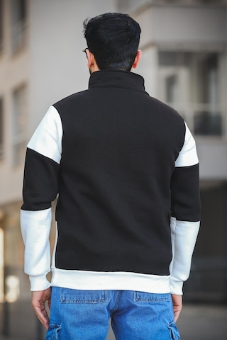 Oksit Arman Üç İplik Şardonlu Parçalı Fermuarlı Dik Yaka Slim Fit Erkek Sweatshirt 001