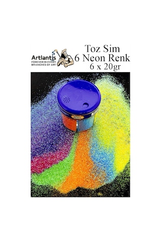 Neon Fosforlu Toz Sim 6 Renk 120 Gr 1 Paket Tuzluklu Karışık 6 Lı Renkli Canlı Neon Toz Sim Büyük Epoksi Reçine