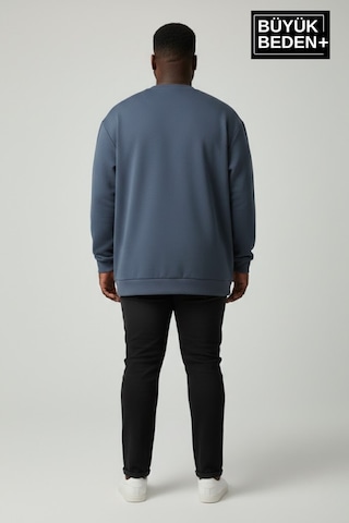 Süperlife Erkek Büyük Beden Bisiklet Yaka Kollar Ve Etek Ribanalı İnce Sweatshirt Spr26bsw956 Mavi
