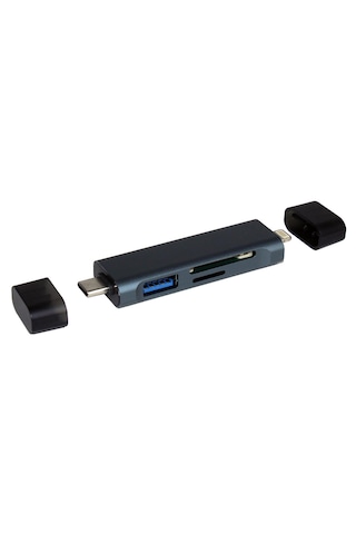 Cr61 5in1 Çift Girişli Otg Kart Okuyucu Hub Type-c & İphone İle Uyumlu Sd, Micro Sd Usb 3.0 Adaptör