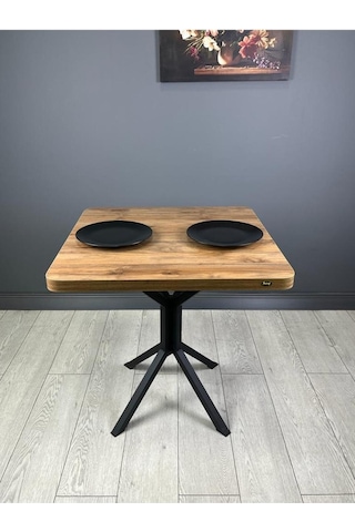 Tepe Ceviz Mutfak Yemek Masası Balkon Masası Kavisli Köşe Siyah Ayak 70 Cm