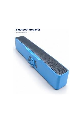 Tek Monitör Altı Kullanıma Uygun Rgb Işıklı Bluetooth Soundbar Hoparlör 1500 Mah Mavi Najmaddin