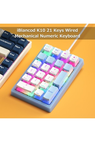 İblancod K10 21 Tuş Kablolu Mekanik Sayısal Klavye Rgb Arka Aydınlatma Efekti Mekanik Sarı Anahtarlar Puding Tuş Başlıkları Mavi