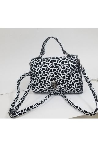 Zebra Desen Çapraz El Ve Omuz Kadın Çantası Beyaz - Siyah