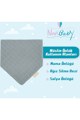 Novibaby Müslin Bebek Fular Önlük – Latte – Mama Önlüğü Salya Bezi Ağız Mendili Bandana 30x30cm Bej