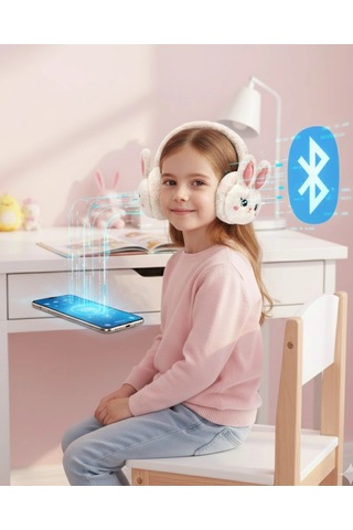 Mey İthalat Peluş Tavşan Kulaklı Bluetooth Kulaklık Kablosuz Müzik Ve Tf Kart Destekli
