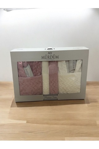 Banyo Çeyiz Seti, %100 Pamuk Bornoz Takımı, 8 Parça Aile Bornoz Seti, Havlu & Havlu Seti Pembe-krem Pembe