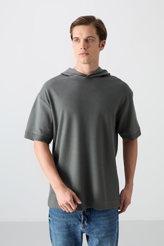 Tommy Life Haki Pamuklu Kalın Yüzeyi Dokulu Oversize Fit Basic Erkek T-shirt - 88335 Haki