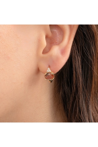 Altın Küpe - 14 Ayar Altın Oval Zultanit Taşlı Tektaş Küpe Sarı