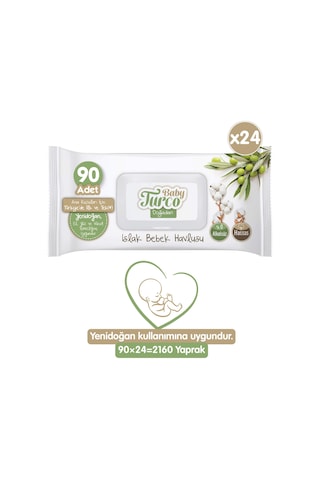 Baby Turco Doğadan Yenidoğan Islak Bebek Havlusu 24 X 90 Yaprak