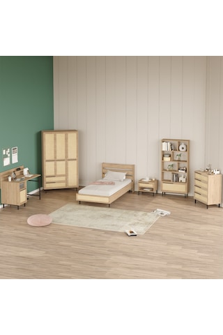Robin Home Lidya Genç Odası Takımı 6'lı Set Sepet-uv Baskı Jüt Kahverengi