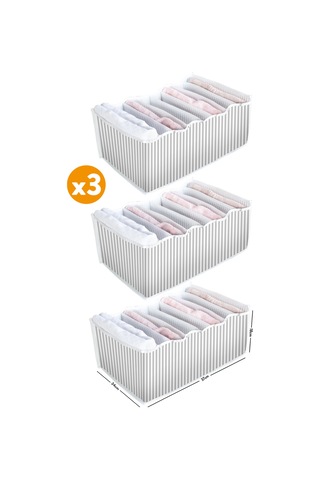 Esti 3 Adet - 8 Gözlü Çekmece Içi Akordiyon Organizer - Large 24 X 37 X 18 Gri