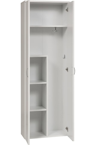 Temizlik Malzemeleri Dolabı, Ahşap Gardırop, Elbise Dolabı, Çok Amaçlı Dolap, 60x34x180cm Beyaz