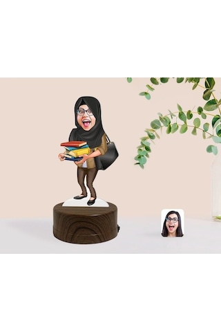 Kişiye Özel Tesettürlü Kadın Öğretmen Karikatürlü Dekoratif 3D Bi (481501468)