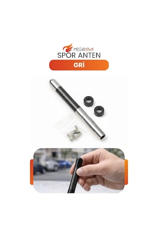 Spor Anten Gri Karbon Görünümlü Universal Kısa Oto Anten Vidalı