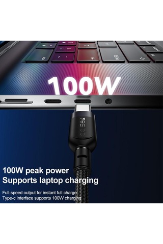 Yesido Ca92 100w 5a Usb-c / Tip-c Çift Tip-c 2 İn 1 Şarj Kablosu, Uzunluk: 1.2m Siyah