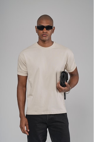 King Brich Slim Fit Kalıp Kolu Ribanalı Basic %100 Pamuklu Tişört Bej
