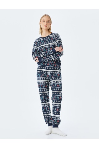 Koton Yılbaşı Temalı Baskılı Pijama Takımı Lacivert Desenli 5wlk40295mk Lacivert Desenli Lacivert