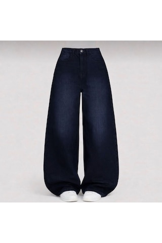 St.poll Eskitme Yıkama Vintage Unisex Baggy Jean Pantolon Lacivert