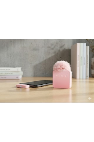 Puffmic Pembe Tüylü Kablosuz Tekli Yaka Mikrofonu Type-c Lighting Uyumlu Canlı Yayın Mikrofonu
