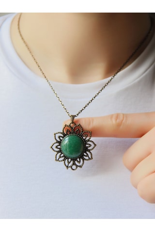 Doğal Taş Yeşil Akik Doğal Taşlı Otantik Kadın Kolye 45 Cm Zincirli Euk19ya2 Yeşil