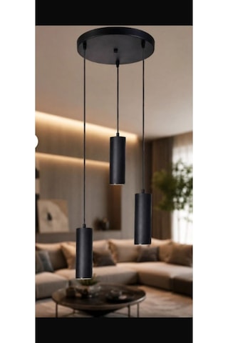 Dekoratif 3 Lü Oturma-giyinme Odası Metal Sarkıt 23 Cm Texture Siyah-beyaz Günışığı Ampullü