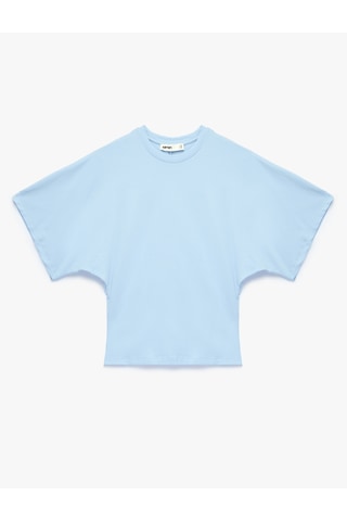 Koton Pamuklu Slim Fit Yarasa Kol Bisiklet Yaka Tişört Mavi 6sak50551ek