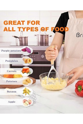 Ahşap Saplı Patates Maskesi, Mutfak Aleti İçin Manuel Patates Presi, Alüminyum Alaşımlı Patates Ezici Kabarık Patates Püresi
