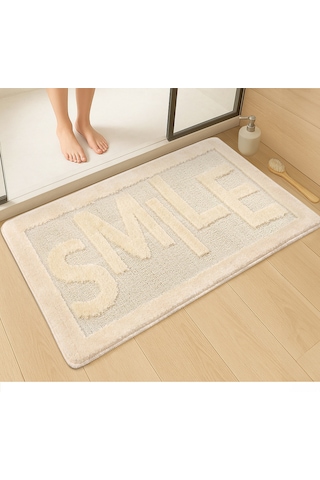 Doğal Kaymaz Taban Banyo Paspas Uzun Ömürlü Yumuşak Dokulu Su Emici Yıkanabilir Smile 60x100 Krem