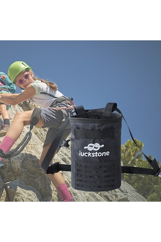 Vkemall Kaya Tırmanma Ve Kamp İçin Anti Kayma Kuru Eller Toz Çantası, Bel Bağlı Poliester Torba + Toz Fırça Siyah