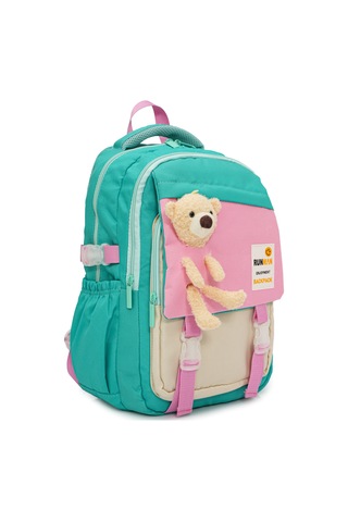 Peluş Ayıcık Detaylı Kız Çocuk İlkokul Çanta Seti Su Yeşili - Pembe