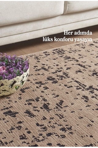Bohem Tarz Geometrik Desenli Pamuk Taban Bej Renk Şönil Kilim
