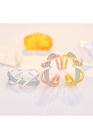 J357 Gold Plated Inlaid Fashion Index Finger Ring Rose Gold Çok Renkli