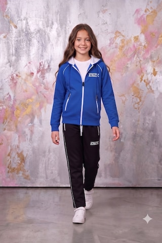 Pina Kids Kız Çocuk Atheletic Reglan Kol Kapüşonlu Düz Paça Dalgıç Kumaş Eşofman Takımı Esf7018 mavi