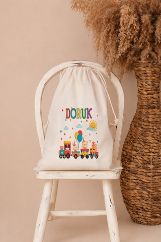 İsme Özel Erkek Bebek Çocuk Kıyafet Kesesi 30x40 Cm %100 Pamuk Ham Bez İsim Baskılı Yıkanabilir Kişiye Özel Kese 2050kk Ekru