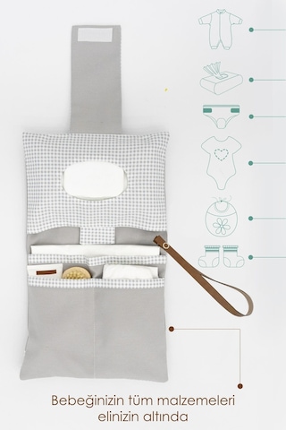 Mordesign Bebek Alt Açma Bakım Çantası, Anne Bebek Organizeri, Yıkanabilir, Kir Tutmaz, Junior Serisi, Gri Gri Zg975 Gri