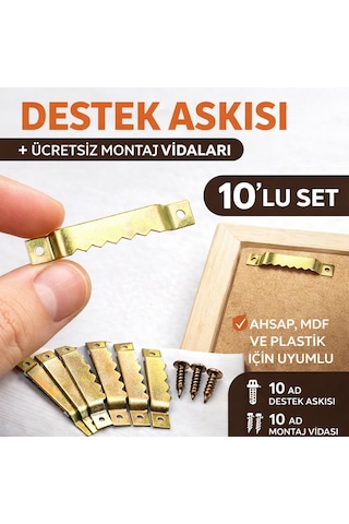 Çerçeve Askı Aparatı Dişli Metal Destek Askısı 5,4 Cm 10 Lu Set Vida Dahil