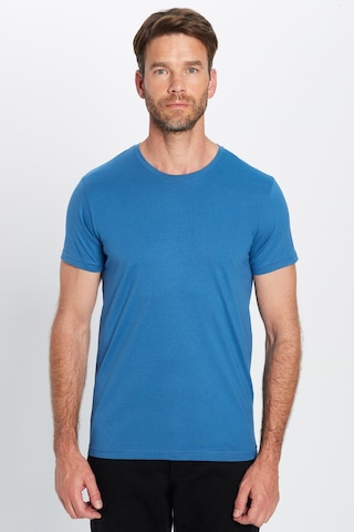Tudors Unisex Slim Fit Dar Kesim %100 Pamuk Yumuşak Dokulu Mavi Bisiklet Yaka Tişört-31789 Mavi