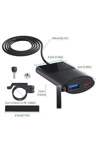 Motosiklet Type C Ve Usb Soketli Hızlı Şarj 0