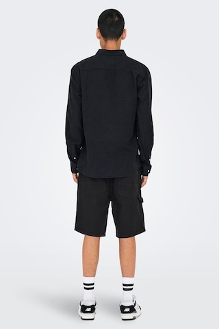 Only & Sons Onscaiden Ls Solid Linen Shirt Noos Erkek Gömlek-26529 Siyah