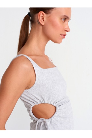 Dilvin Pencere Detaylı Uzun Elbise Gri Melanj