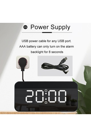 Reedark Çok Fonksiyonlu Led Aynalı Dijital Saat, Kablosuz Şarj, Termometre Ve Alarm Özellikli - Siyah